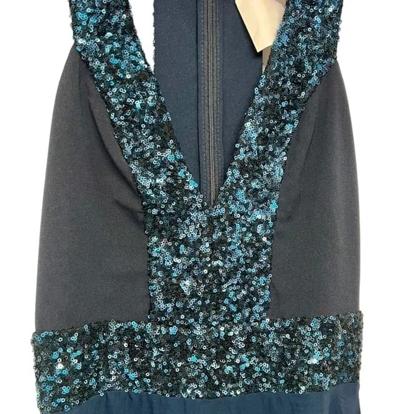 Dress The Population Delani Blue Sequin Trim Gown Maxi Cocktail Dress Women XS - Picture 8 of 13